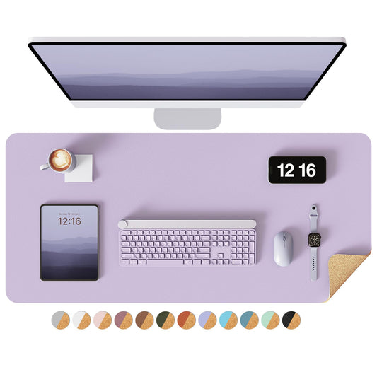 YSAGi Double-Sided Desk Pad, 35.4"x17"Leather Desk Mat, Eco Cork Desk Pad Protector,Large Mouse