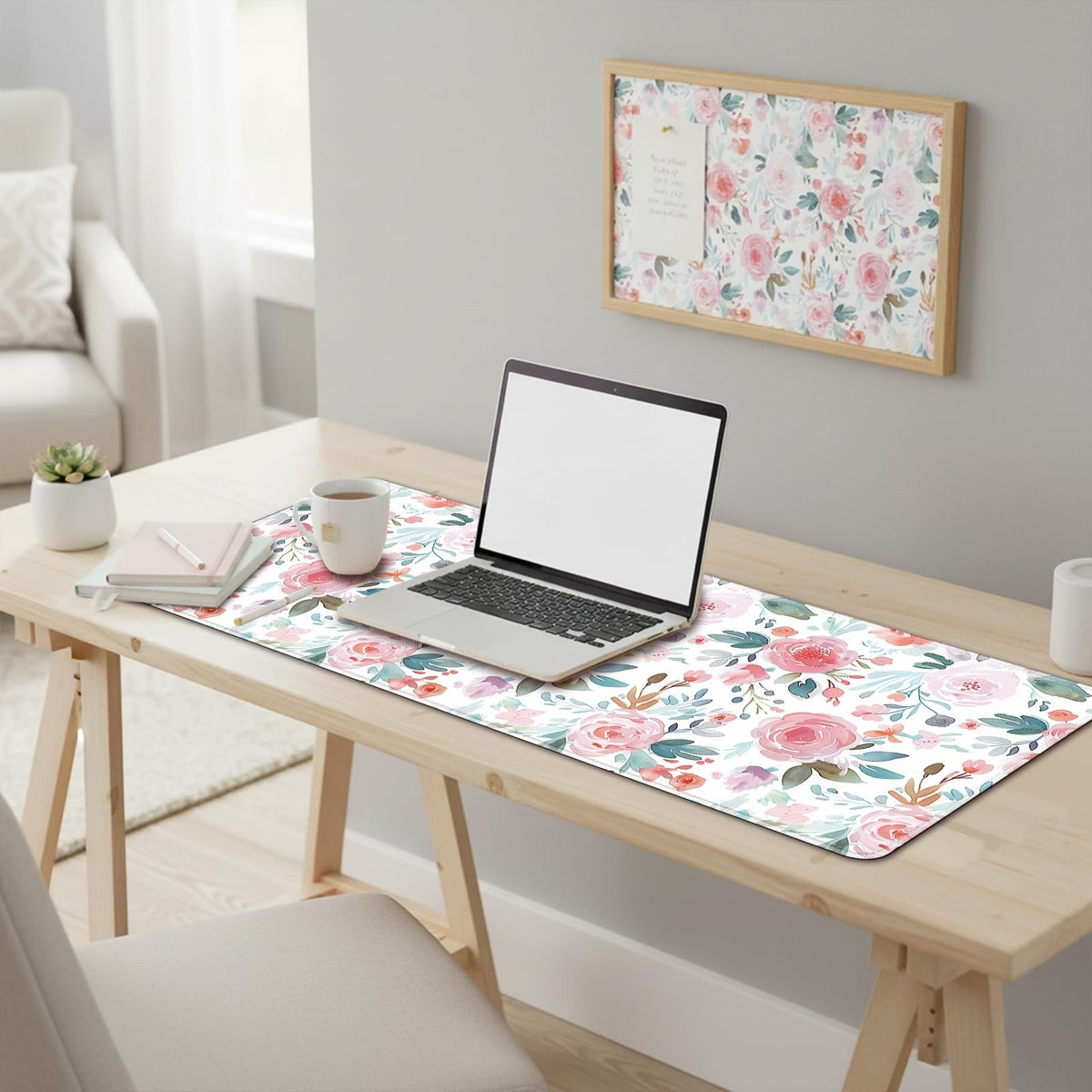 XXL Gaming Mouse Pad (47.2 x 23.6 Inch), Giant Floral Desk Blotter for Full Coverage, Watercolor