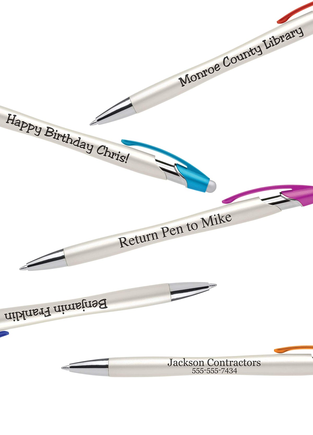 ExpressDesigns™ - Custom Pens with Stylus - The Pearl - Personalized Metallic Printed Name Pens
