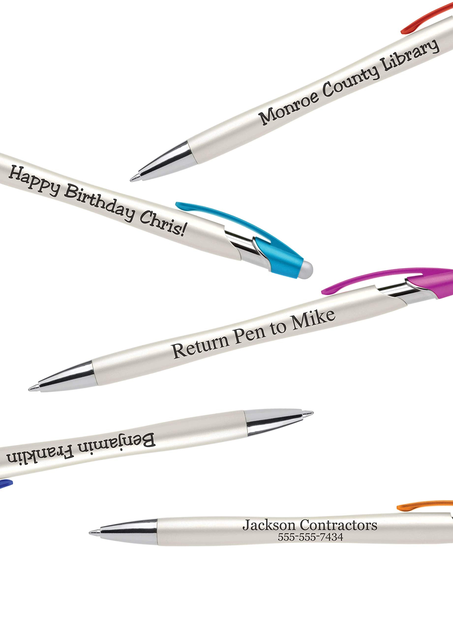 ExpressDesigns™ - Custom Pens with Stylus - The Pearl - Personalized Metallic Printed Name Pens