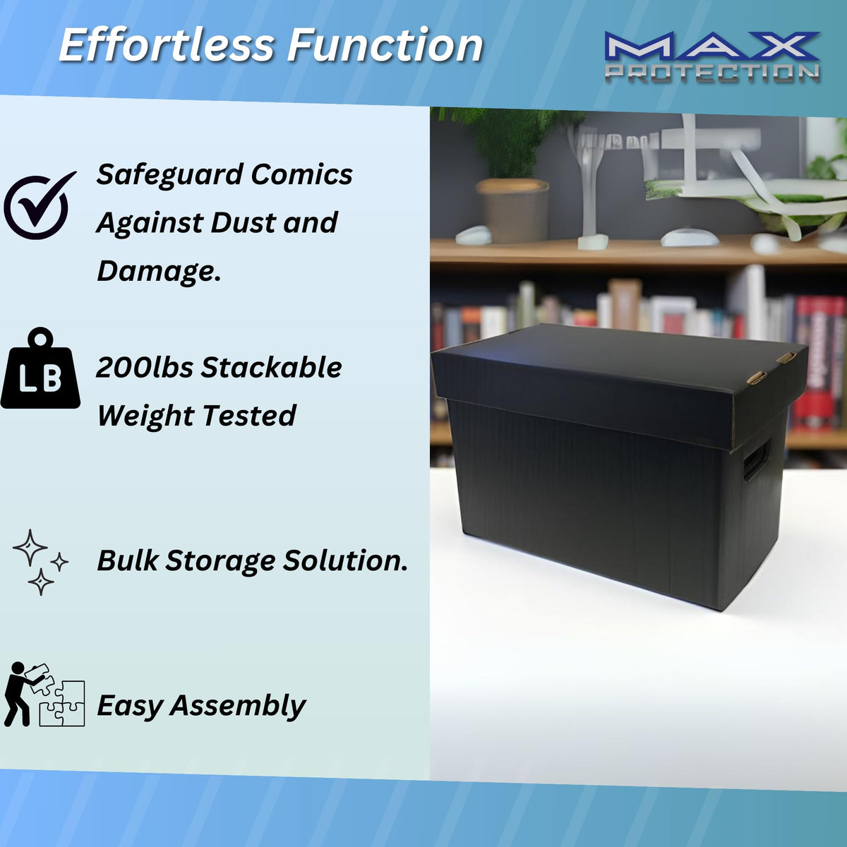 Max Protection Comic Book Storage Boxes - Short Cardboard Black Case for 150-175 Comic Books