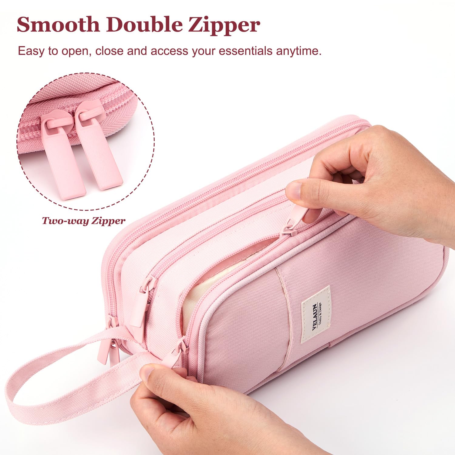 VELAUN Pencil Case Pouch, Large Capacity Pencil Box Bag, Aesthetic Pen Organizer for School