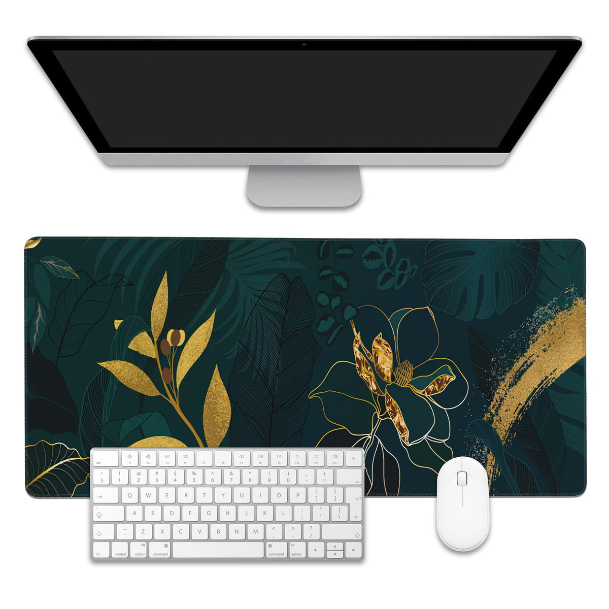 EOBKLAX Luxury Green Summer Desk Mat,Large Gaming Mouse Pad,Non-Slip Rubber Base Desk Pad with