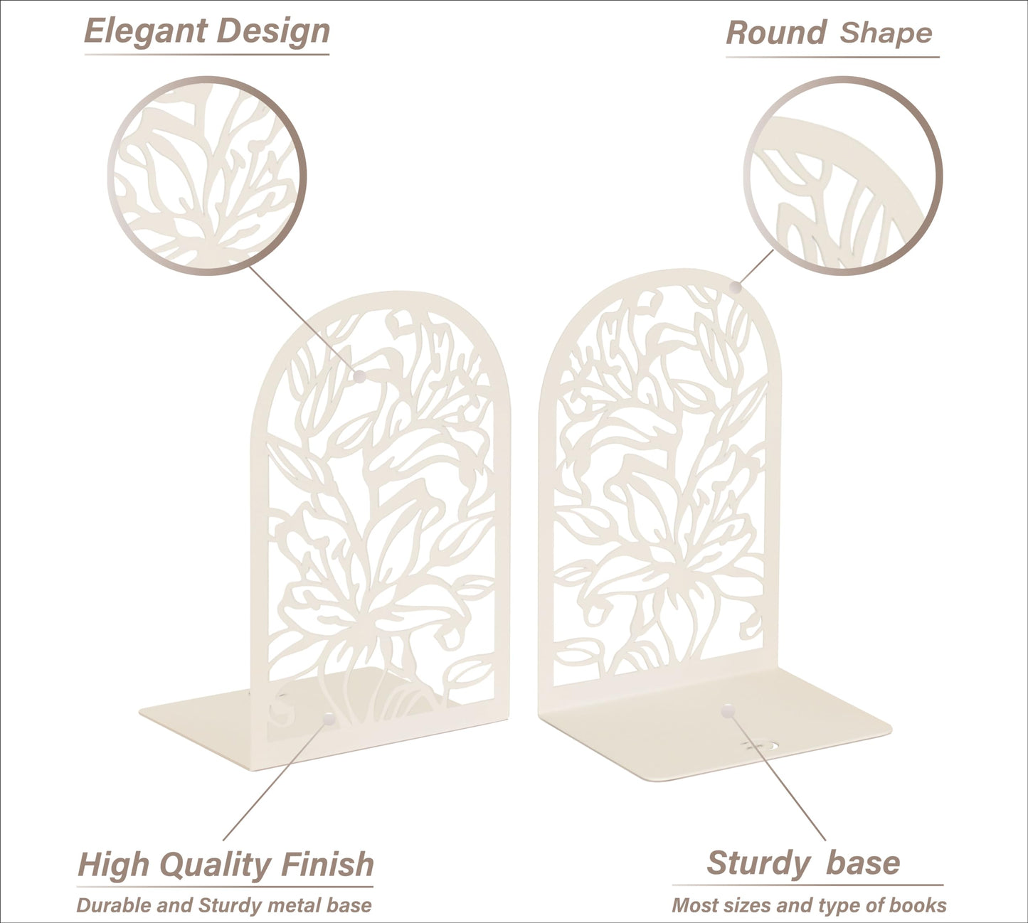 CNK Premium BookEnds - Metal Book Stoppers for Heavy Books, Home Office, Decorative Lily Flower