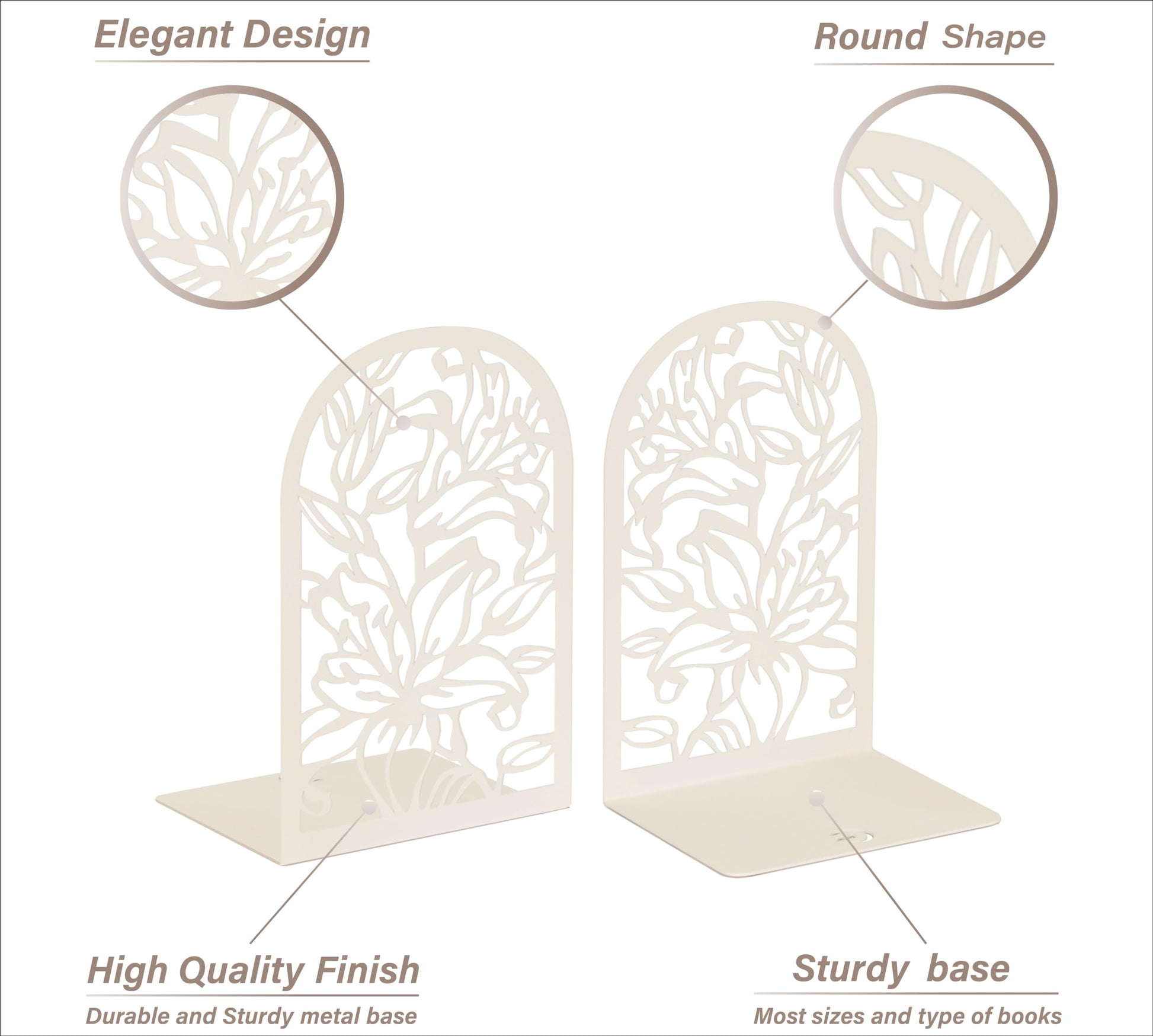 CNK Premium BookEnds - Metal Book Stoppers for Heavy Books, Home Office, Decorative Lily Flower