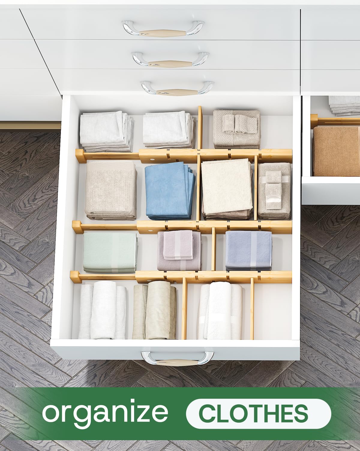 kiplant Bamboo Drawer Dividers - Adjustable Drawer Dividers for Kitchen, Clothes, Closet & Office