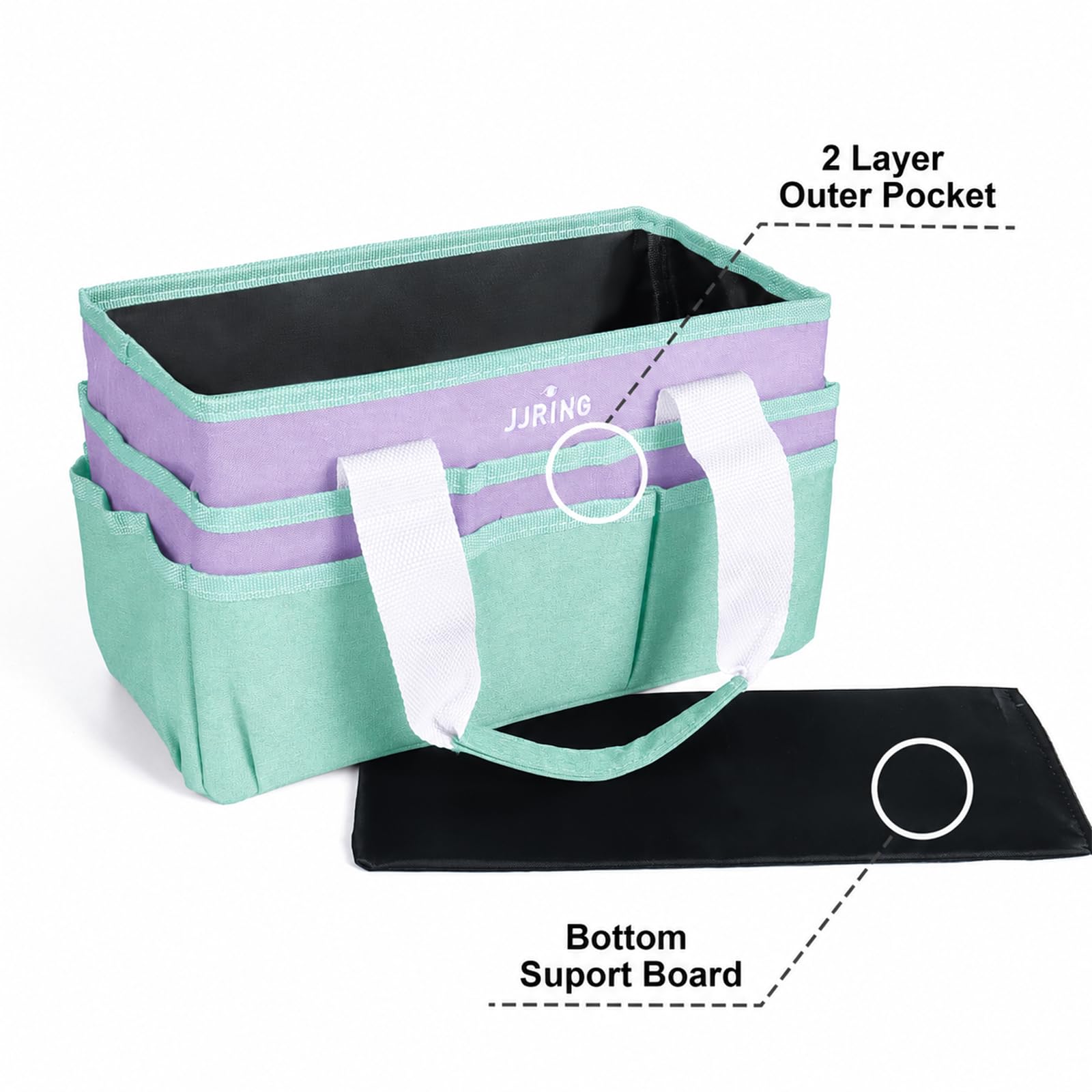 JJRING Craft Organizer Tote Bag Art Storage Caddy Green and Purple