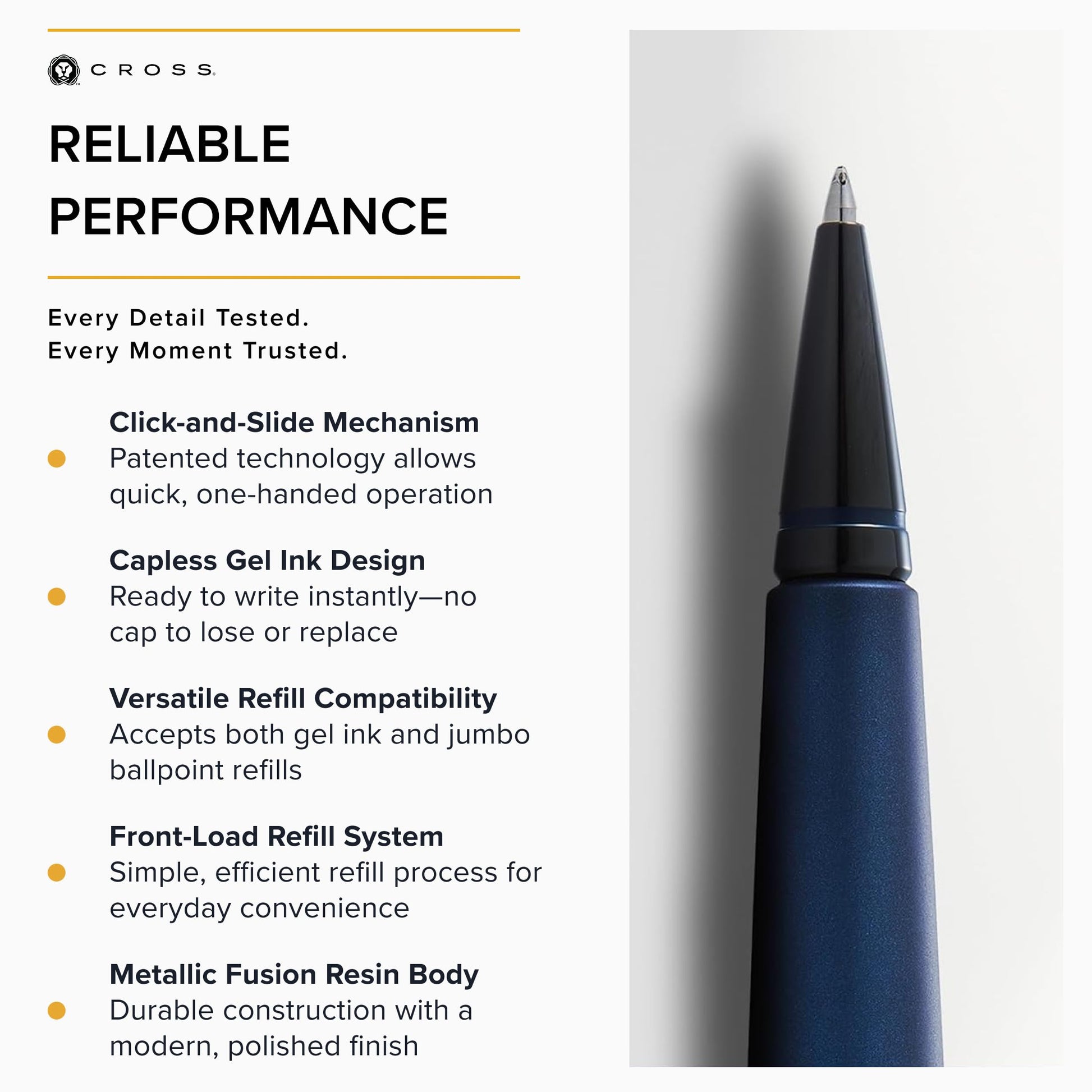 Cross Edge Matte Blue Lacquer Gel Rollerball Pen, Medium Point, Black Ink