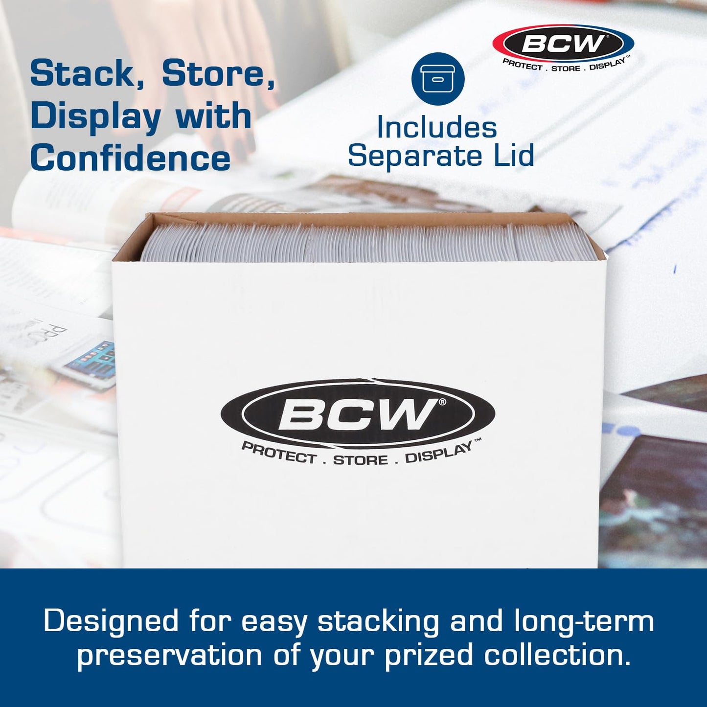 BCW Magazine and Document Storage Boxes, Stackable Cardboard, White, 5 Pack