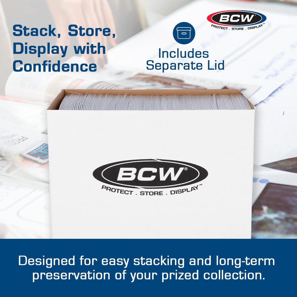BCW Magazine and Document Storage Boxes, Stackable Cardboard, White, 5 Pack