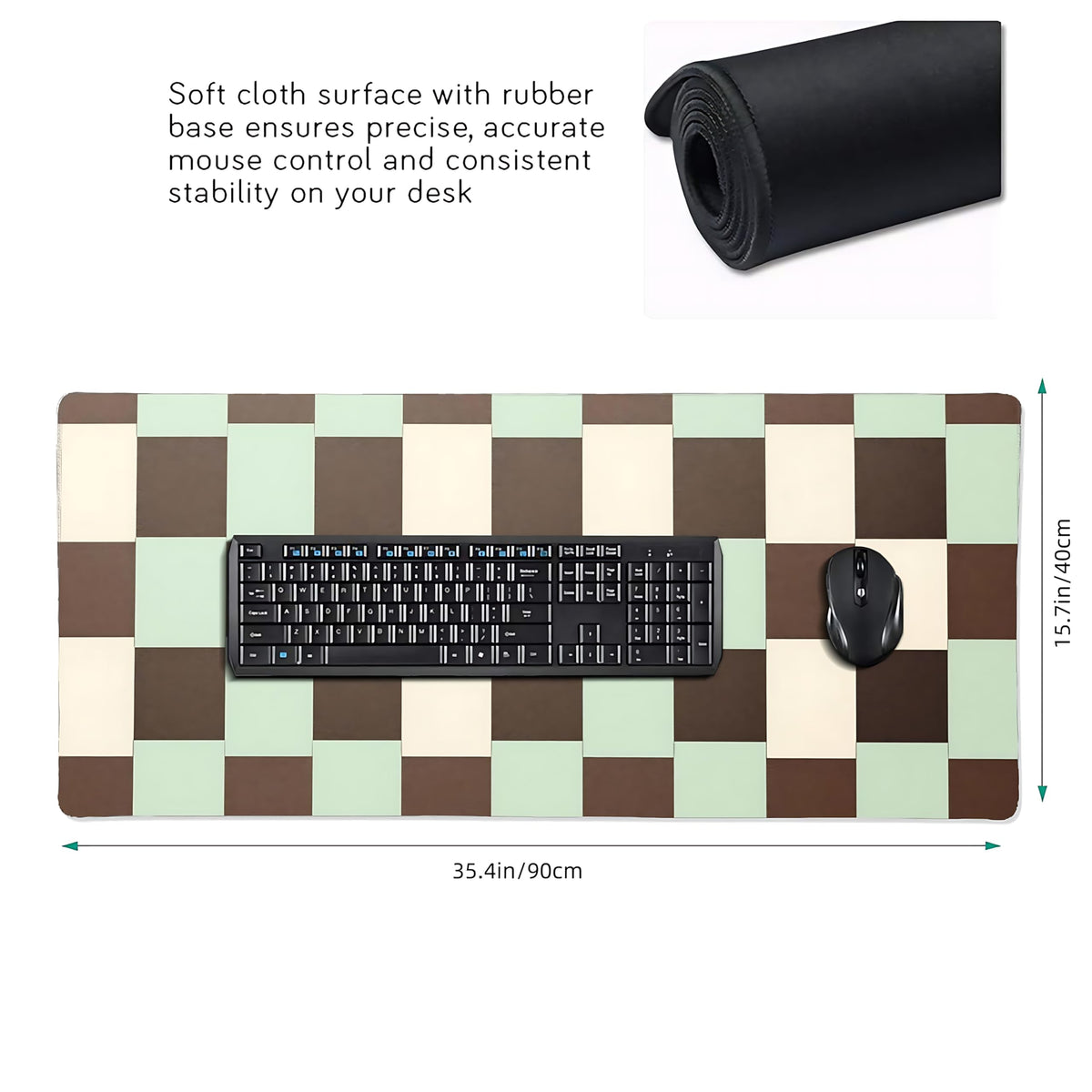 Cute Aesthetic Checkered Gaming Mouse Pad, Morandi Boho Desk Mat with Anti-Slip Base & Stitched