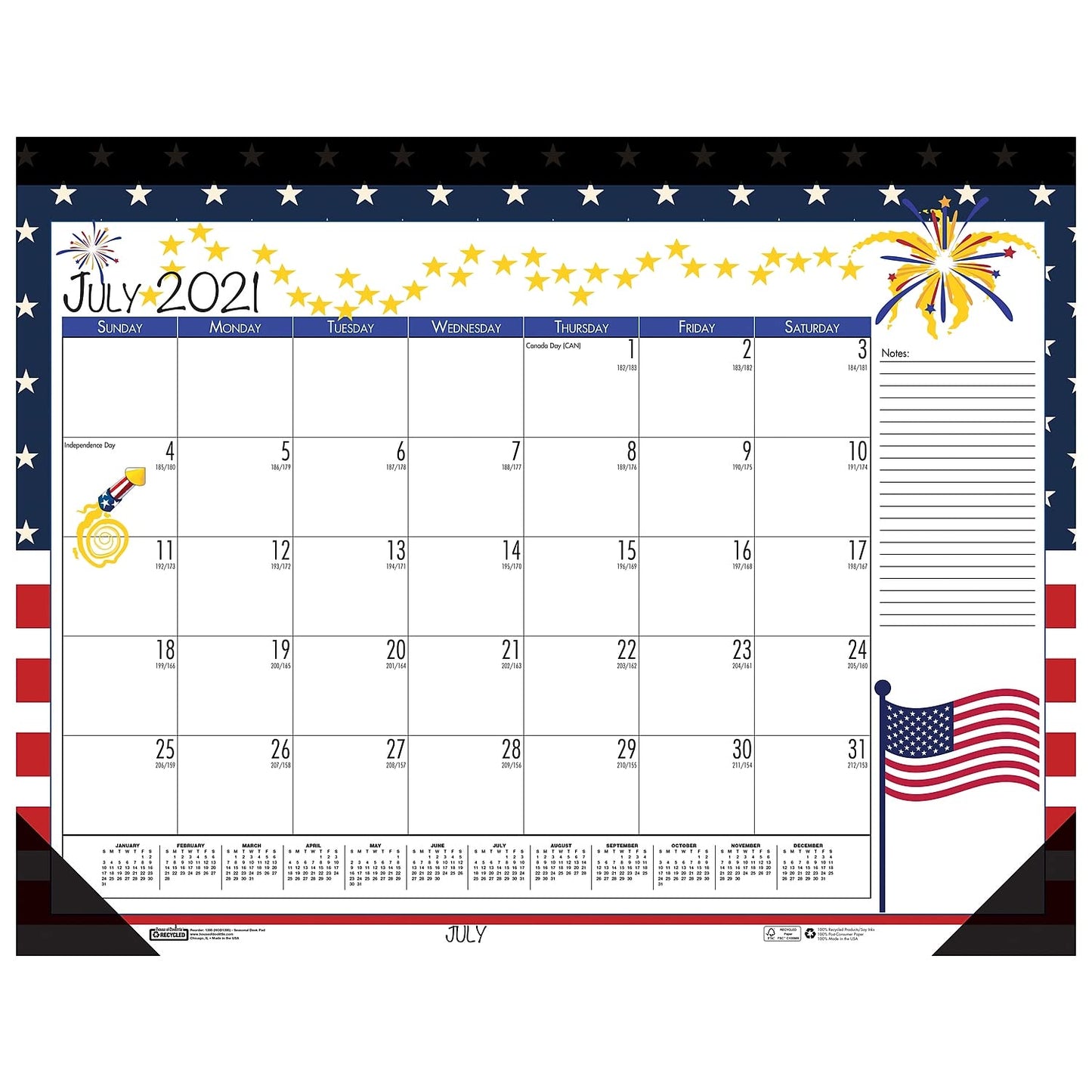 Monthly Academic Deskpad Calendar, Seasonal Holiday Depictions, 12 Months July-June, 22" x 17"