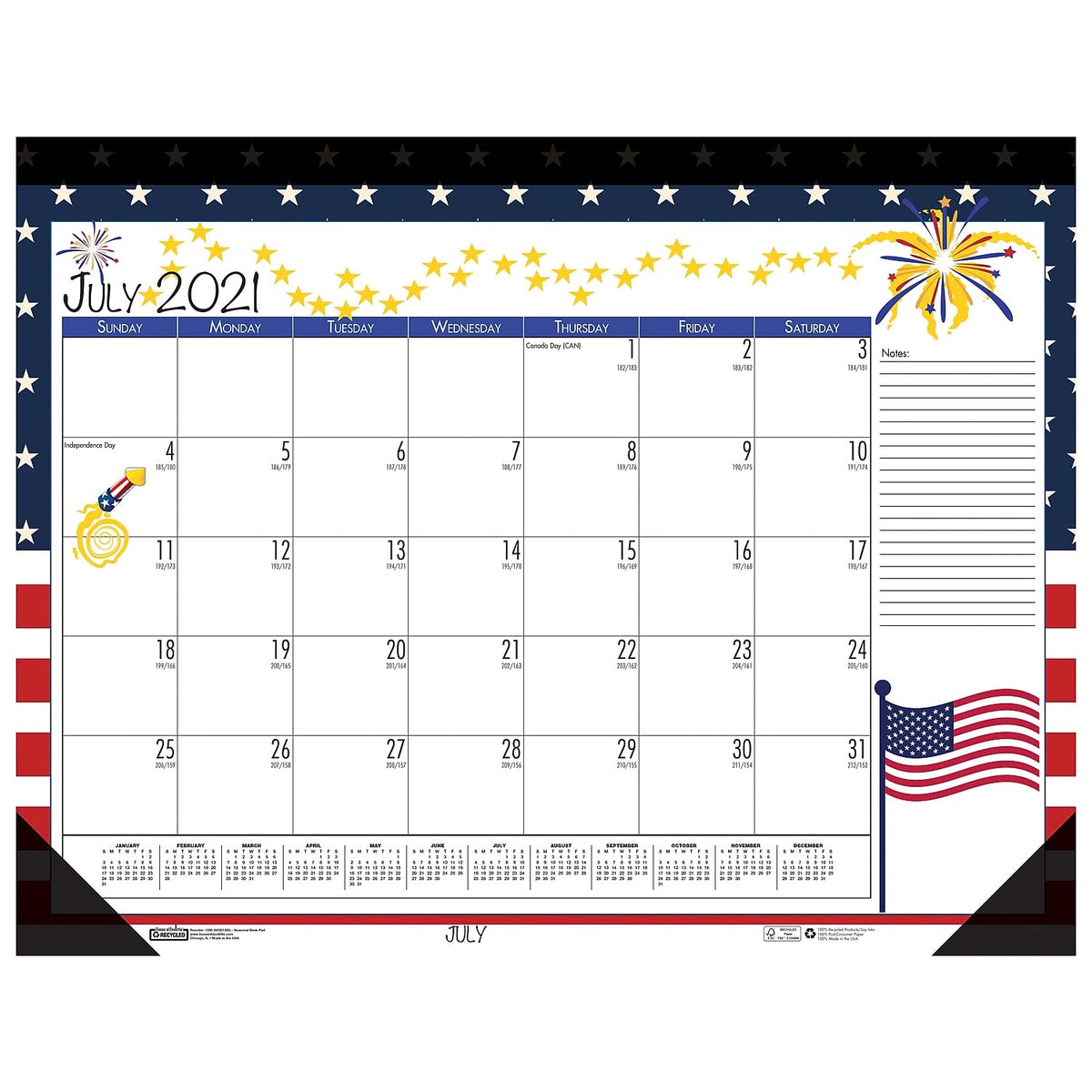 Monthly Academic Deskpad Calendar, Seasonal Holiday Depictions, 12 Months July-June, 22" x 17"