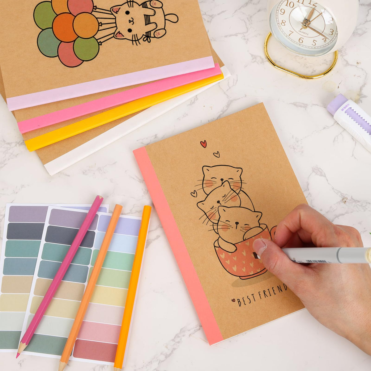 EOOUT 5 Pack A5 Composition Notebook, Kraft Lined Journal Bulk with Pink Spine, 5 Colors, 60 Pages