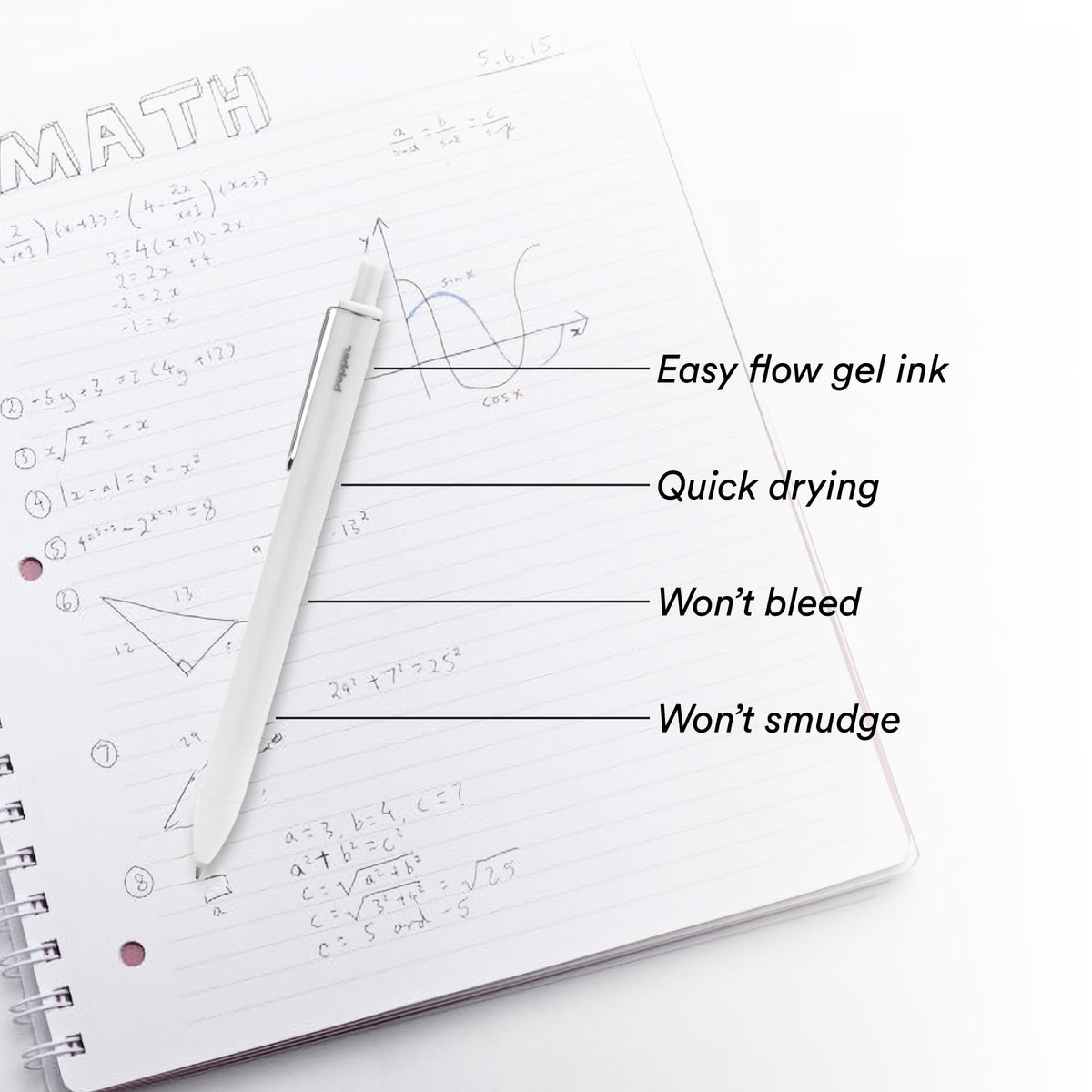 Poppin Stylish Retractable Gel Pens - Fine Point Pens with 0.7mm Tip, Smooth Writing Ink, Metal