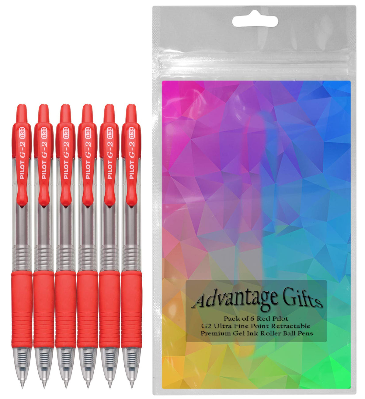 Advantage Gifts G2 Retractable Premium Gel Ink Roller Ball Pens Ultra Fine Point (.38mm) Red Ink 6