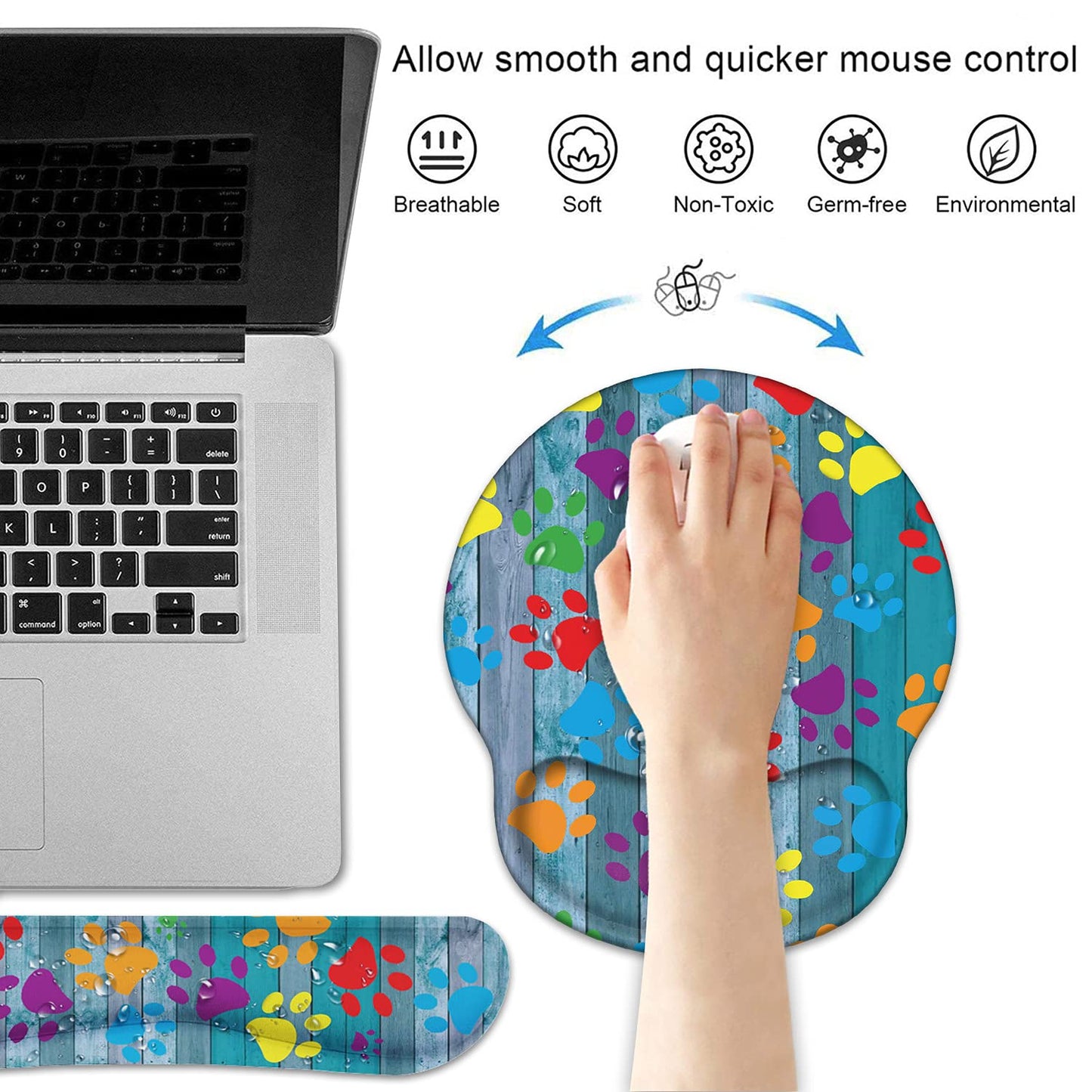 Keyboard Wrist Rest and Mouse Pad Wrist Support Set, Non-Slip PU Base Ergonomic Gaming Mousepad for