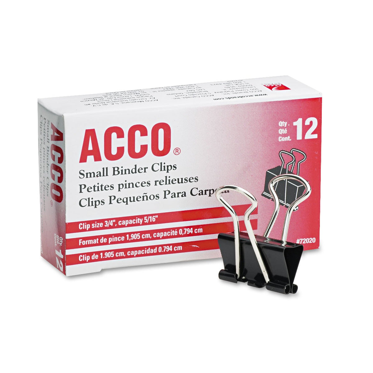 ACCO Binder Clips, Small, 3/4in Wide, 5/16in Capacity, Black, Pack of 12