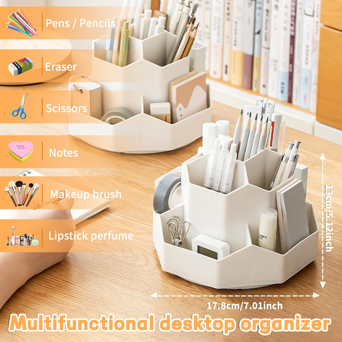 Cayxenful Pencil Pen Holder for Desk,9 Slots 360 Degree Rotating Desk Organizers,Desktop Storage