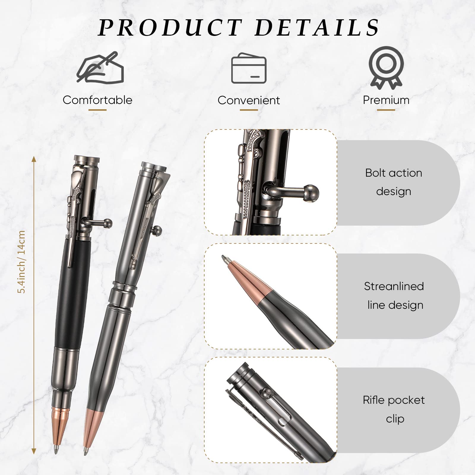 Crtiin 3 Sets Bolt Bullet Pens for Men, Wood Gray Black