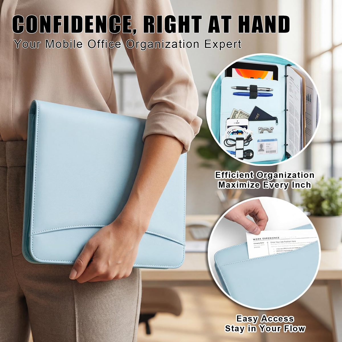 OOWOLF Padfolio Portfolio Folder, PU Leather Professional with 1 inch 3 Ring Binder 8.5 x 11 Letter