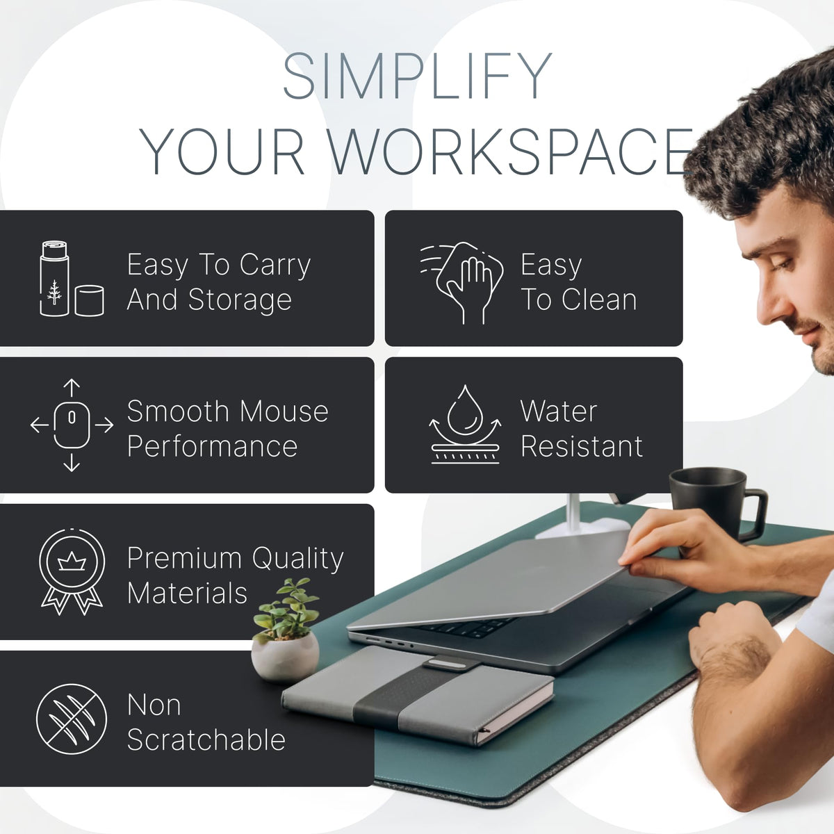 Nordik Felt and Leather Desk Mat - Dual Layer Deep Green 35 x 17 in