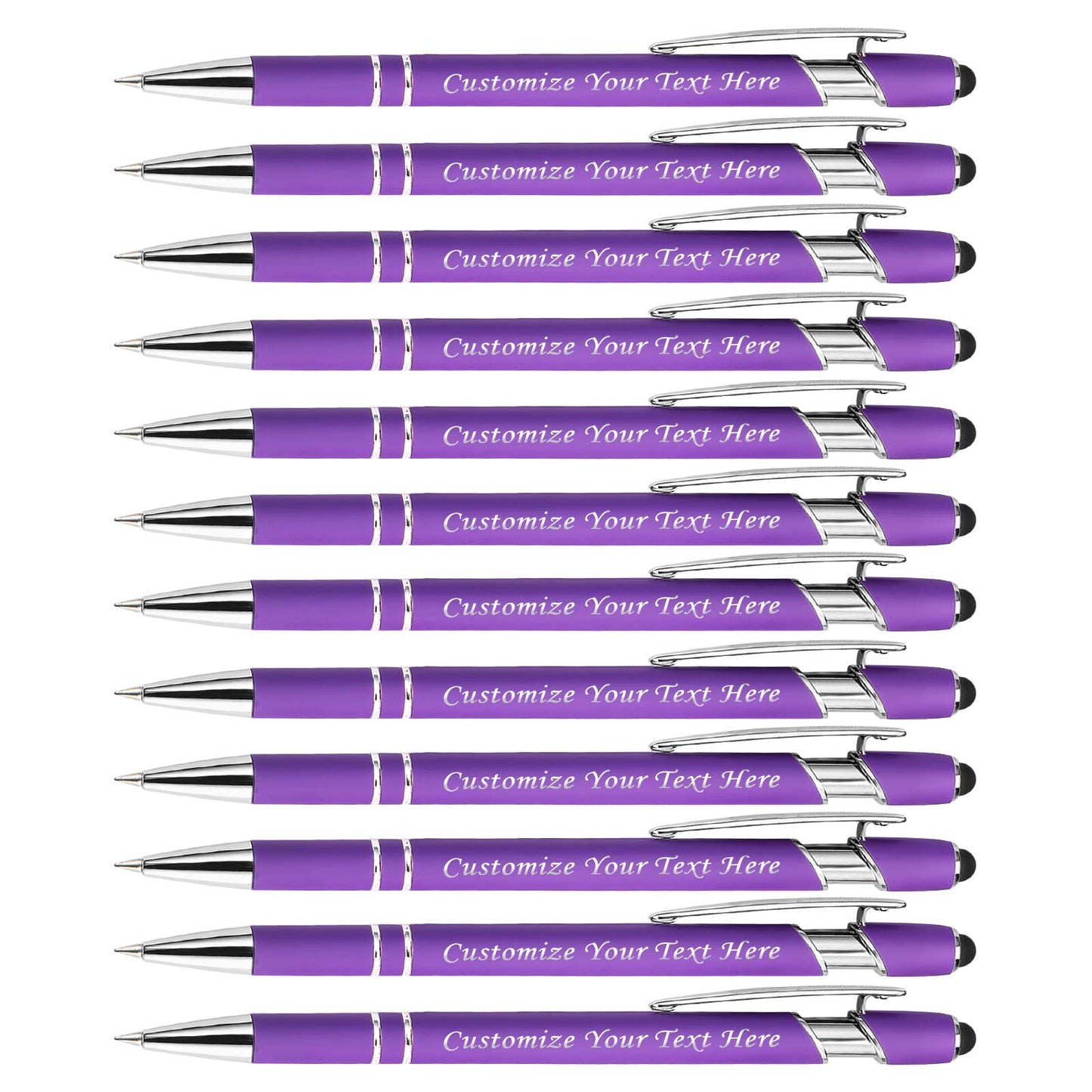 Personalized Pens with Stylus Tip, Custom Engraving Pens 12PCS, Soft Touch Ballpoint Pen, Printed