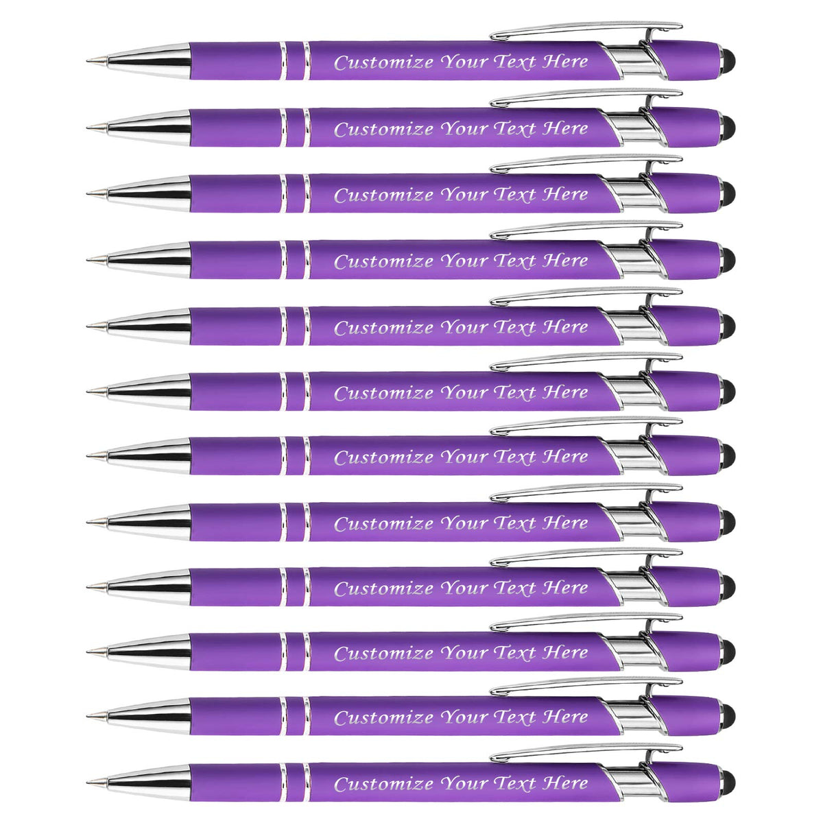 Personalized Pens with Stylus Tip, Custom Engraving Pens 12PCS, Soft Touch Ballpoint Pen, Printed