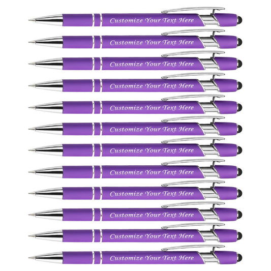 Personalized Pens with Stylus Tip, Custom Engraving Pens 12PCS, Soft Touch Ballpoint Pen, Printed