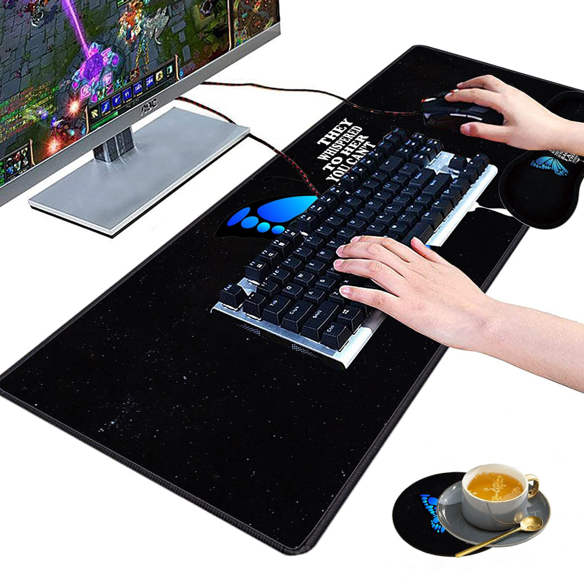 3 Piece Mouse Pad Set with Stitched Edge Large Anti-Slip Mouse Pad Desk Pad Keyboard Pad + Wrist