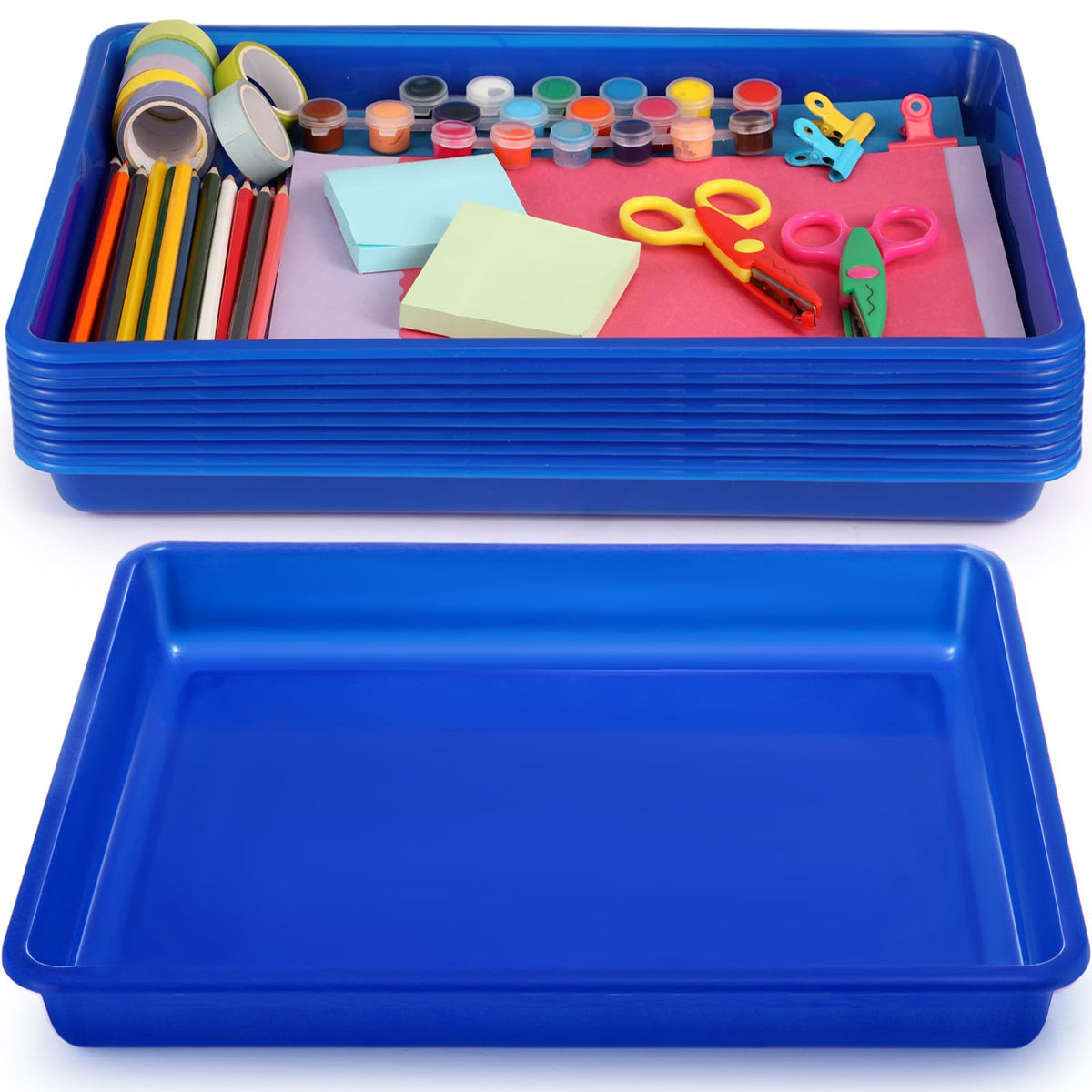 Hoteam 10 Pack Flat Bins Paper Trays,Blue,16.14 X 11.81 X 1.38 Inch