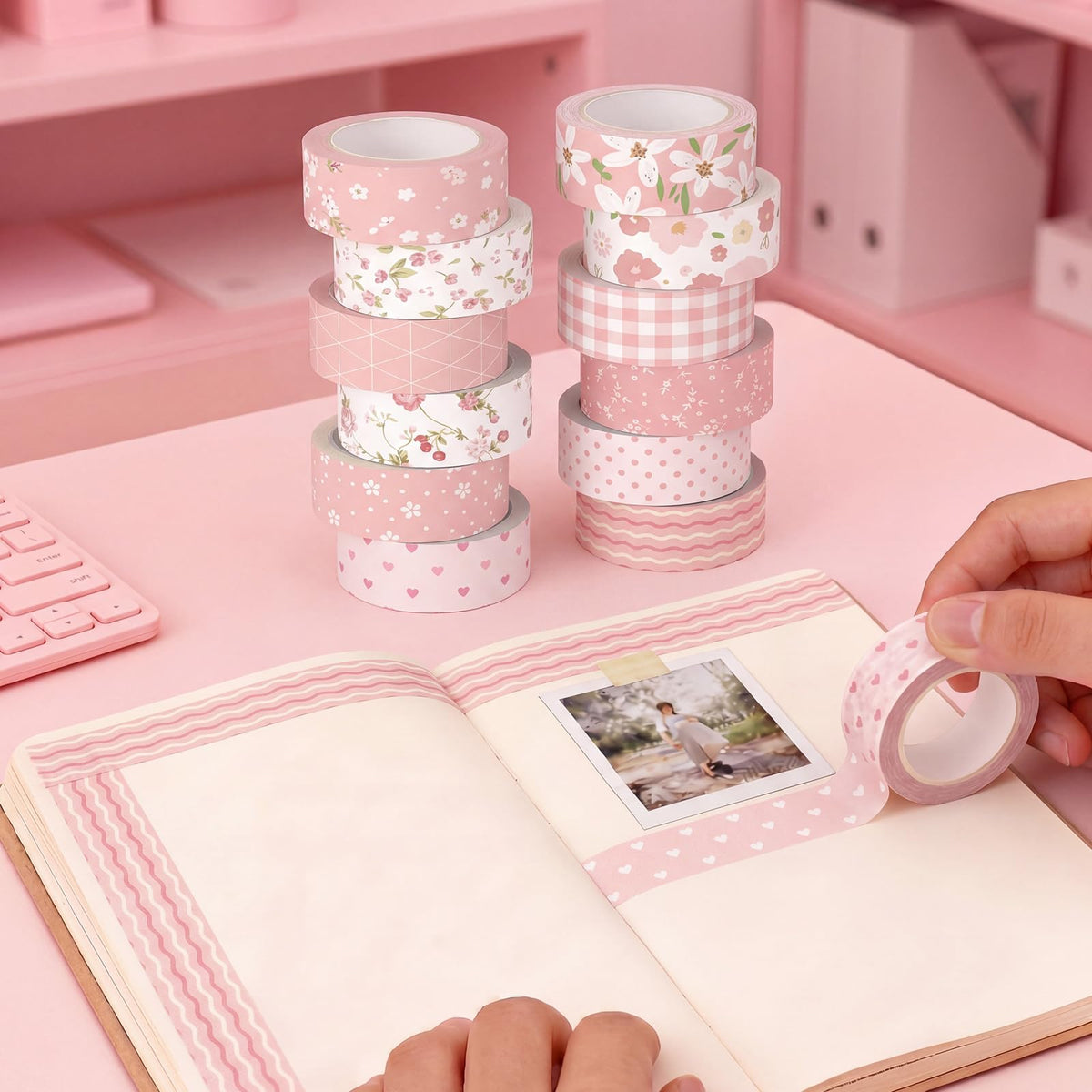 YooNotee 12 Rolls Floral Washi Tape Set,Pink,Sweet