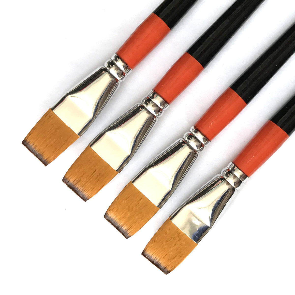 One Inch Flat Bright Paint Brush Set of 4, Premium Taklon Synthetic Hair