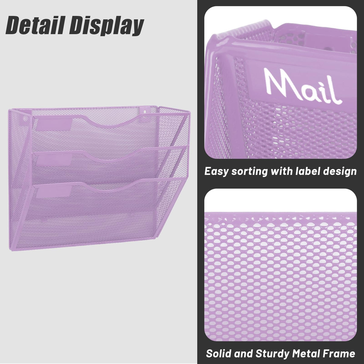 EASEPRES 3 Pocket Mesh Hanging Wall File Organizer, Wall Mounted Mail Paper Document Folder Holder