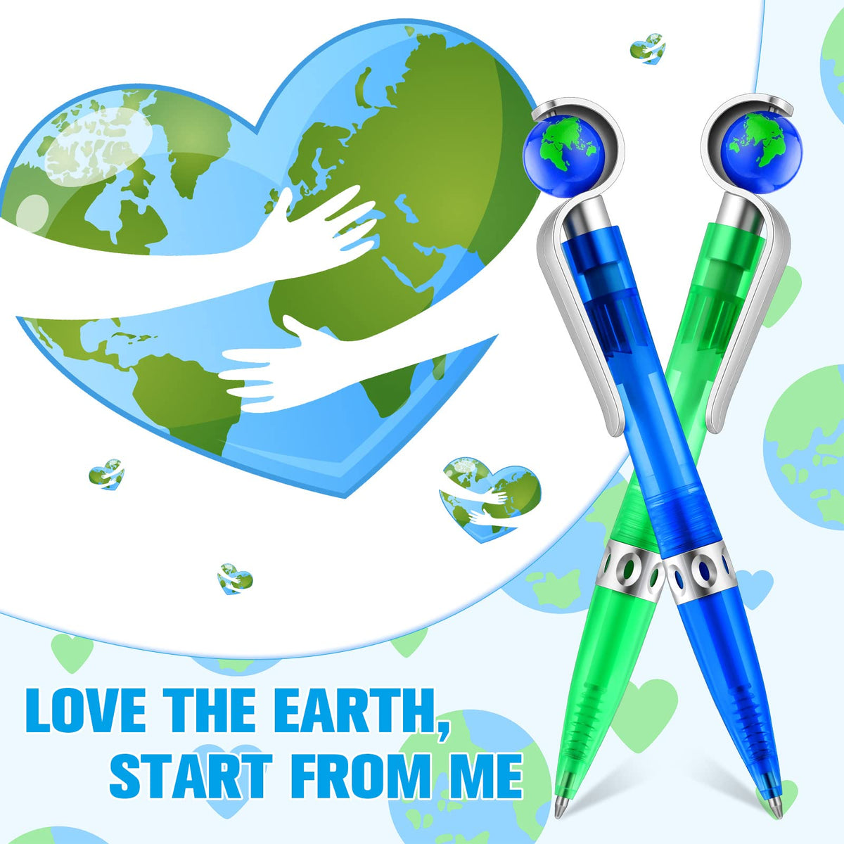 Teling 100 Pcs Earth Retractable Cute Globe Pens Bulk 1.0 mm Tellurion Shape Earth Day Black Ink