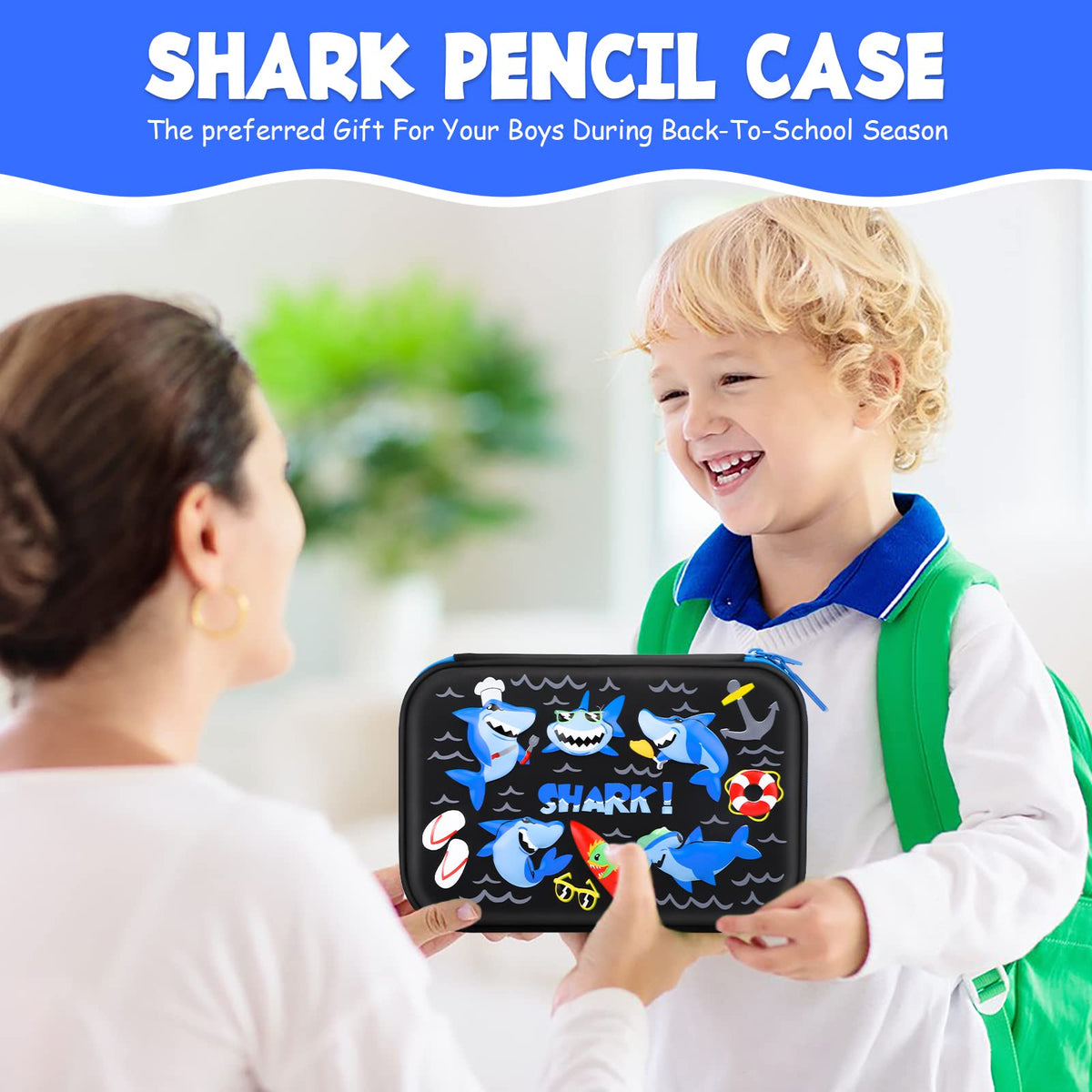 homicozy Pencil Case for Boys,Cool Shark Stationery Set for Kids,3D EVA School Pencil Box Organizer