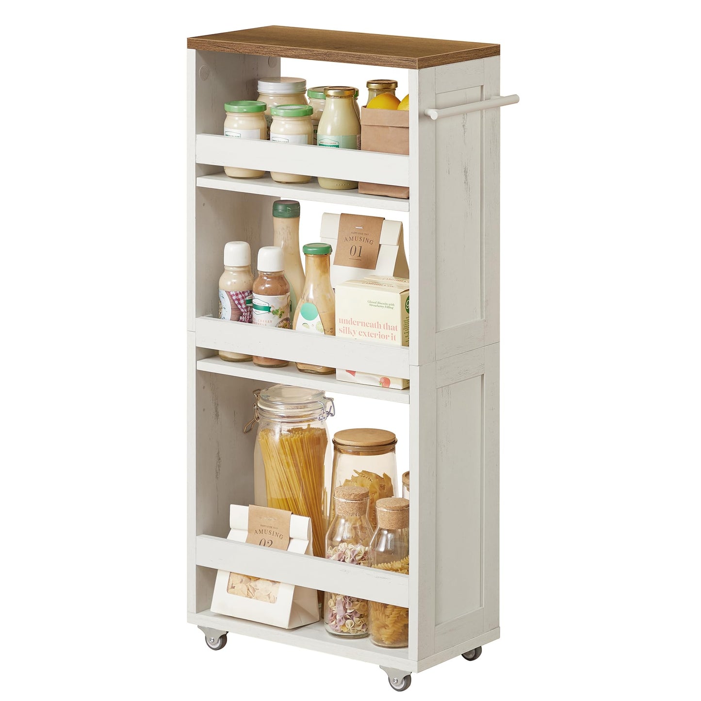 VASAGLE 4-Tier Slide-Out Storage Cart, Slim Kitchen Cart with Wheels