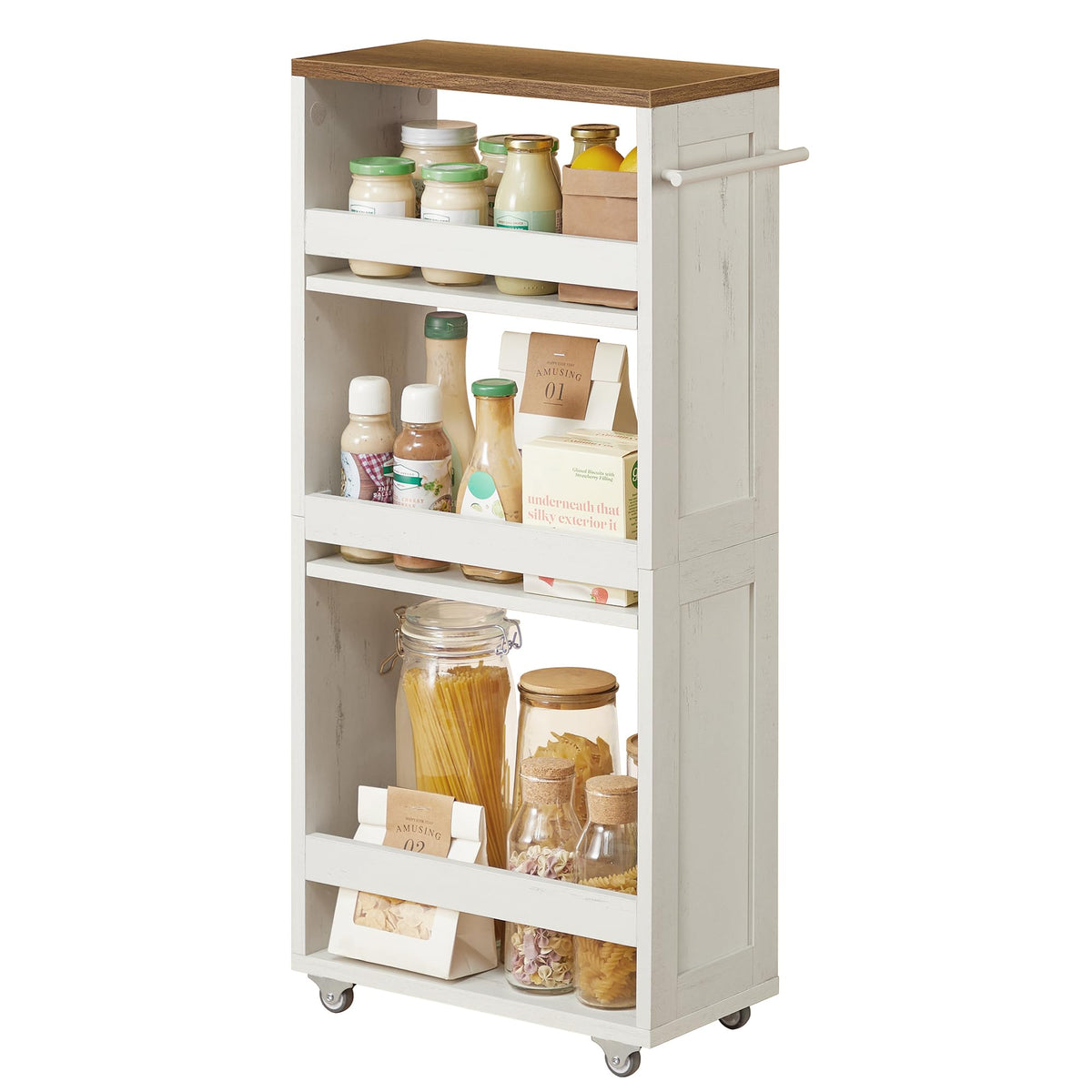 VASAGLE 4-Tier Slide-Out Storage Cart, Slim Kitchen Cart with Wheels