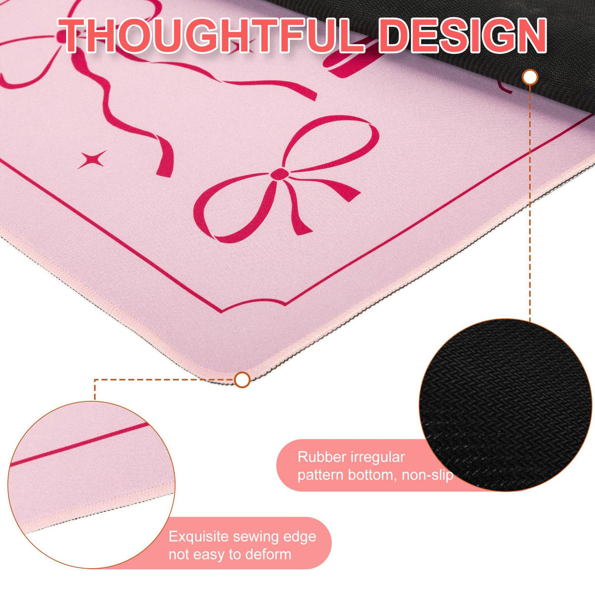 L-SPOUTTO Pink Bow Desk Mat for Keyboard and Mouse,Cute XXL Large Mouse Pad