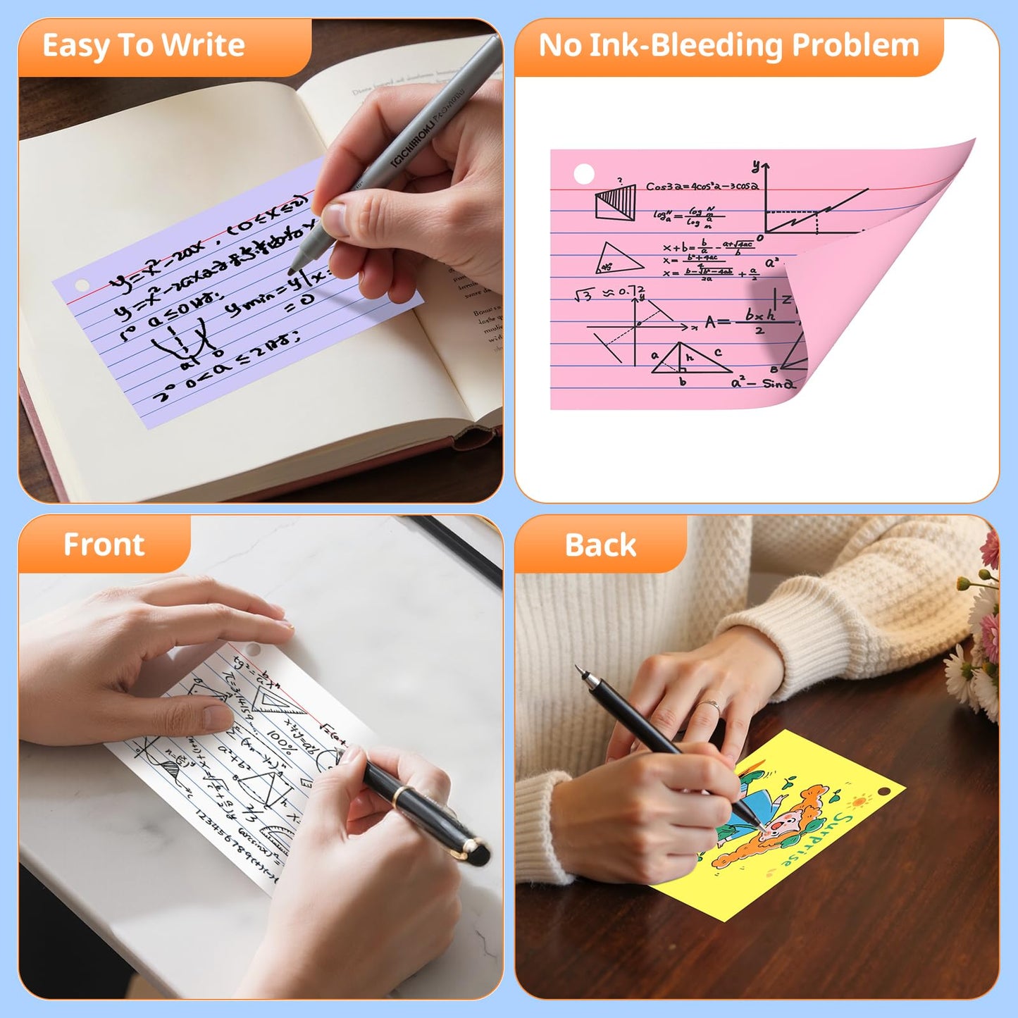 600 PCS Index Cards 3x5 Inches, Colored Flash Cards with Ring