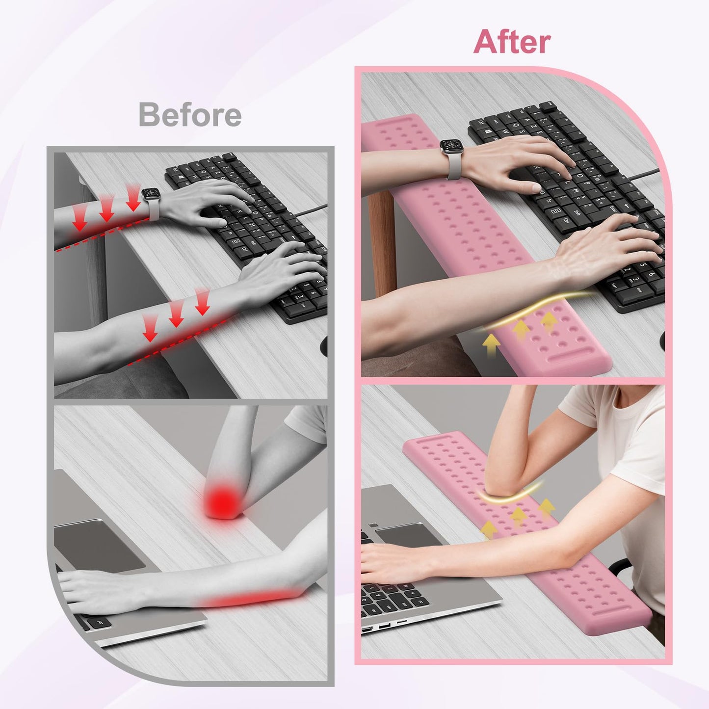 Leolee L-Shaped Desk Long Wrist Rest Elbow 60CM, Light Pink Arm Rest Desk