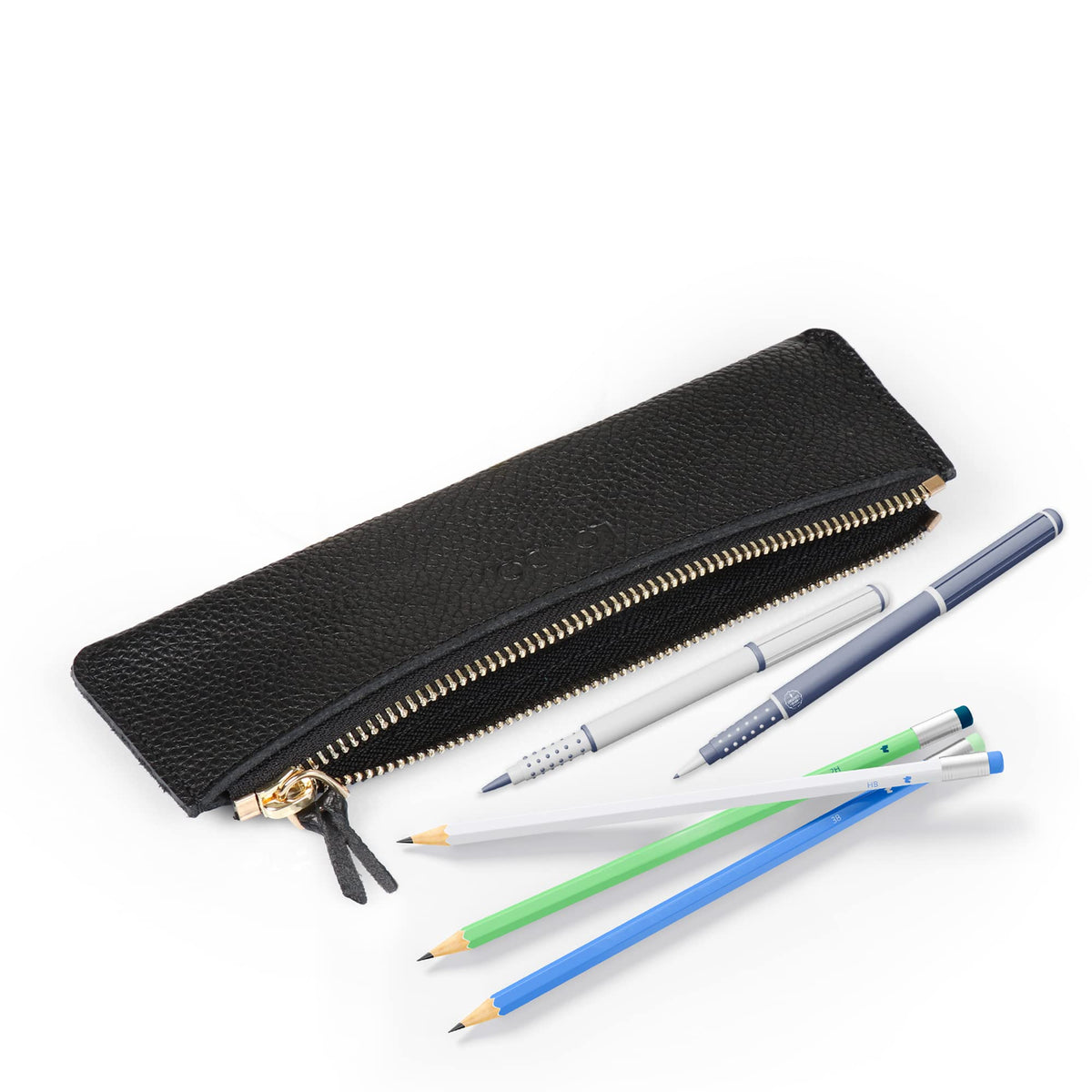 Londo Zippered Genuine Cowhide Leather Pen & Pencil Case — Slim Fountain Pen Holder, Pencil Pouch