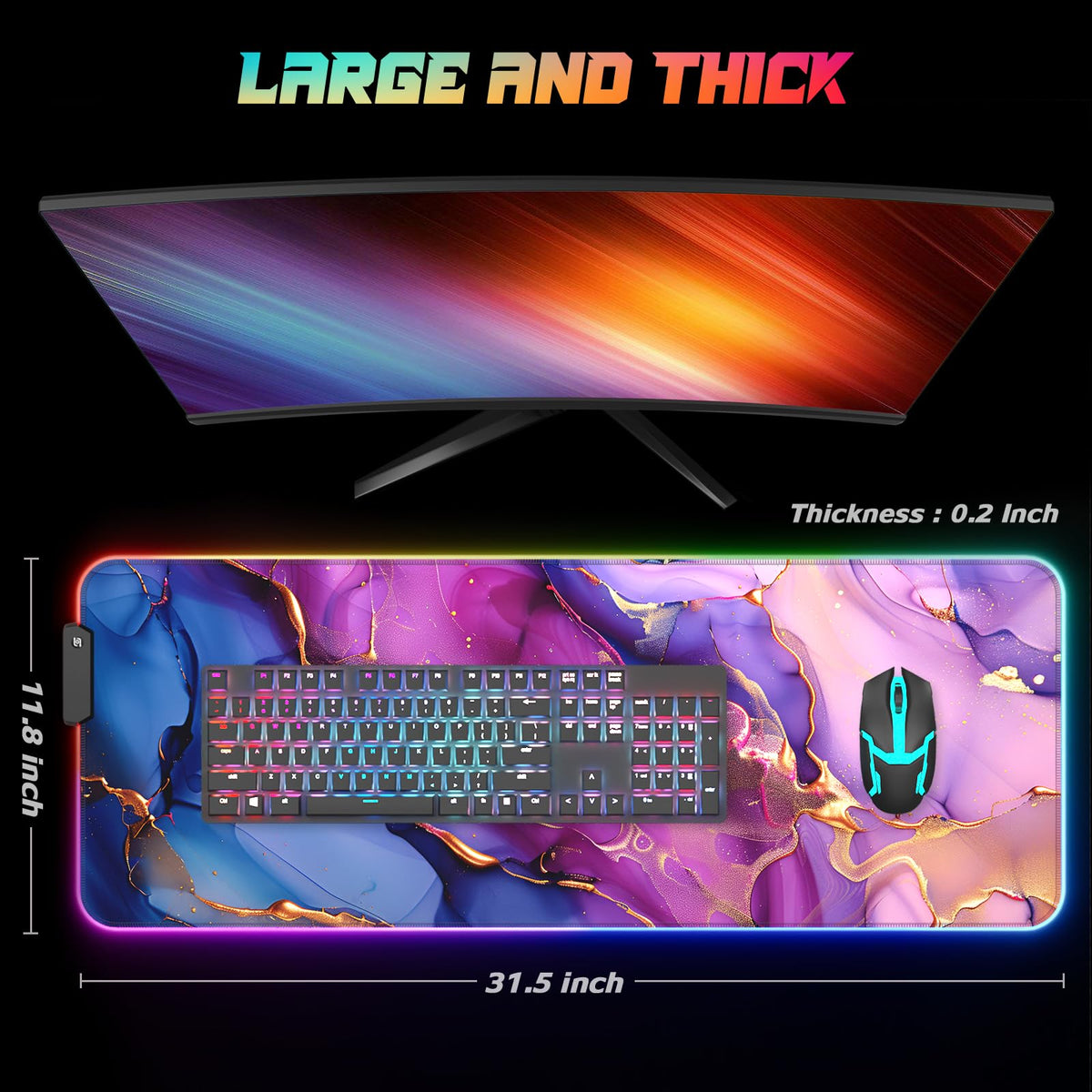 ITNRSIIET RGB Gaming Mouse Pad, Full Desk XL Extended Large Gaming Mousepad, 12 Lighting Modes 30%
