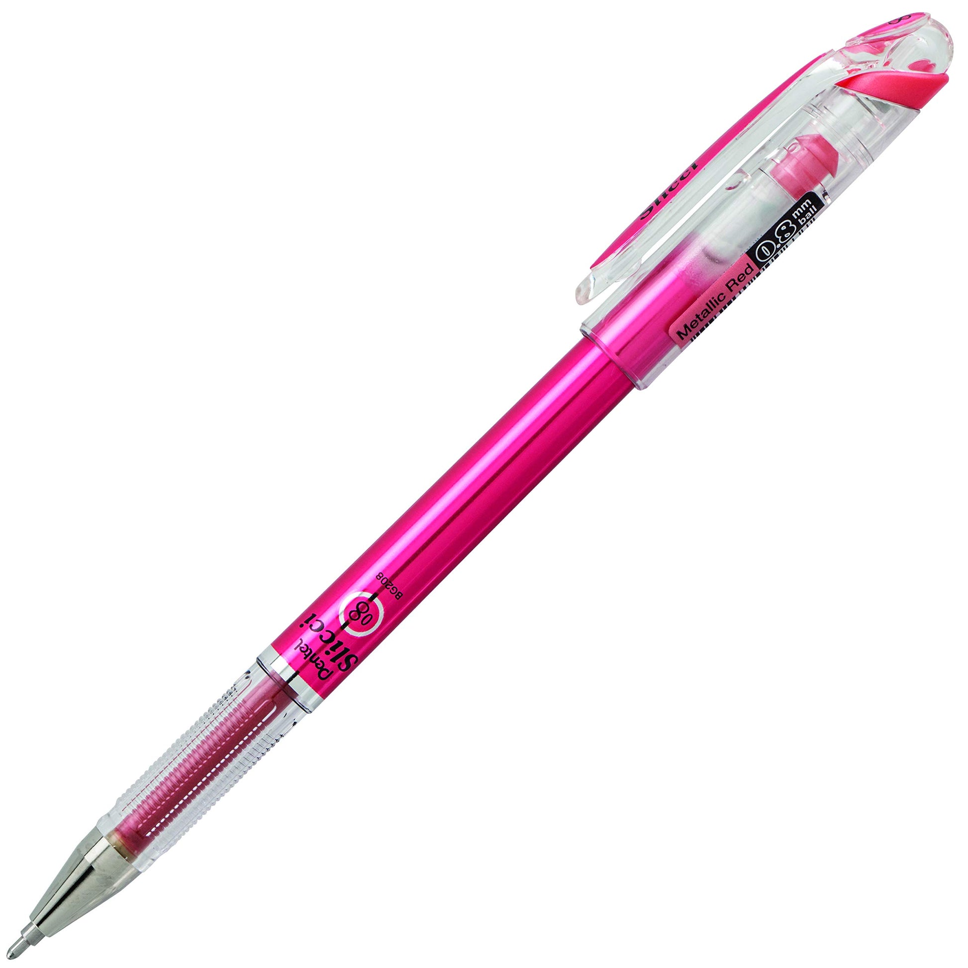 Pentel Arts Slicci Metallic 0.8 mm Needle Tip Gel Pen, Metallic Red Ink, Box of 12 (BG208-MB)