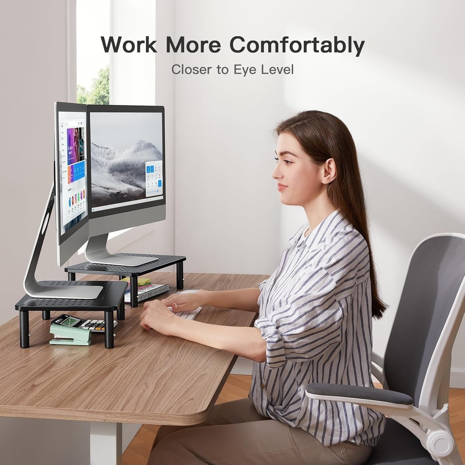 HUANUO Computer Monitor Stand for Desk, Adjustable Laptop Riser, 2 Pack