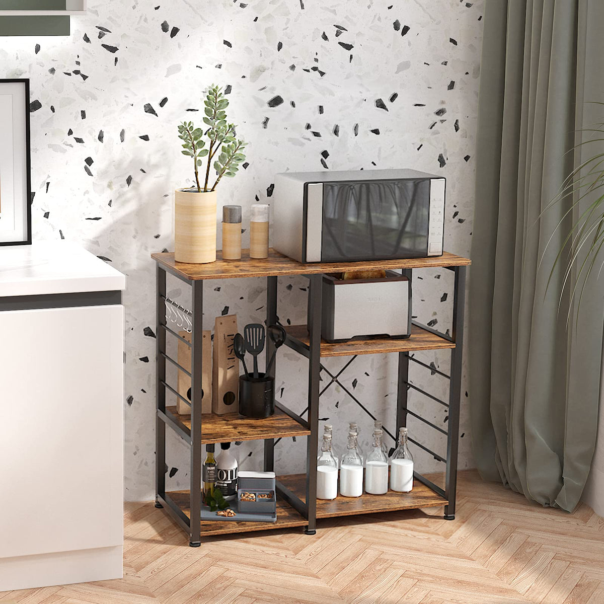 DlandHome Microwave Cart Stand 35.4 inches, Kitchen Baker's Rack Utility Storage Shelf Microwave