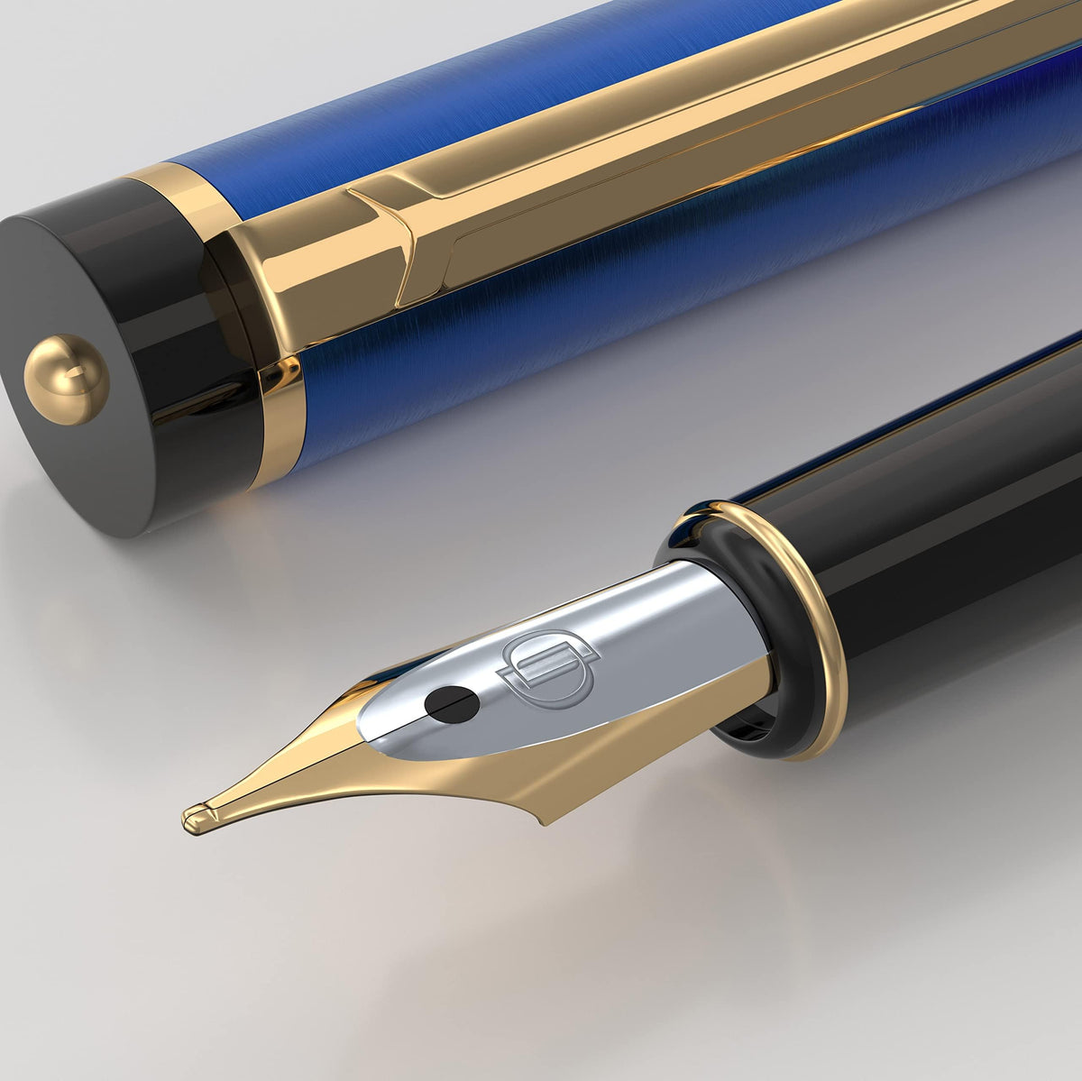 Dryden Designs Fountain Pen. Medium Nib Premium Box | 6 Ink Cartridges Included (Mysterious Blue)