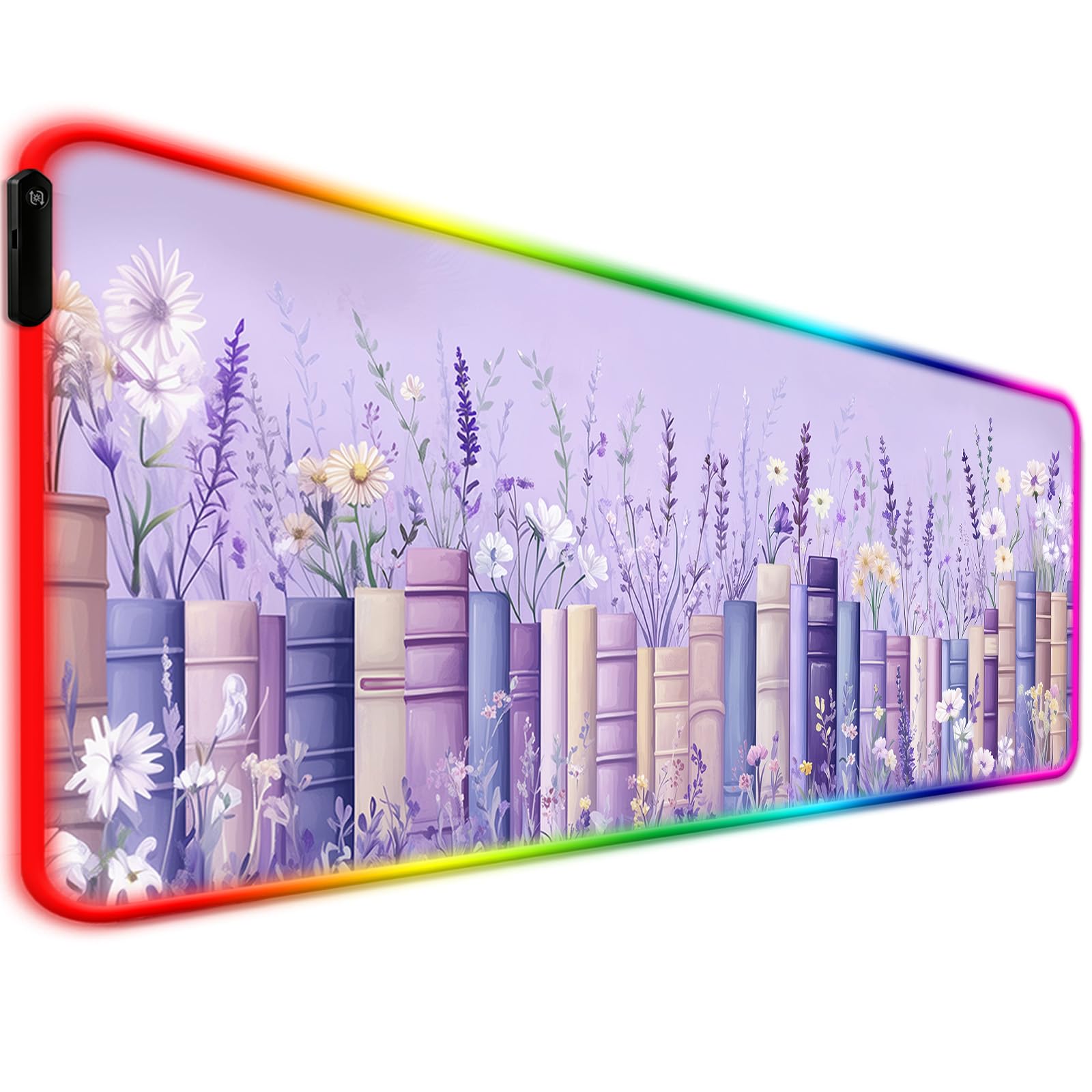 JIANG100 RGB Books Among Wildflowers Gaming Desk Mat & XL Mouse Pad, Purple