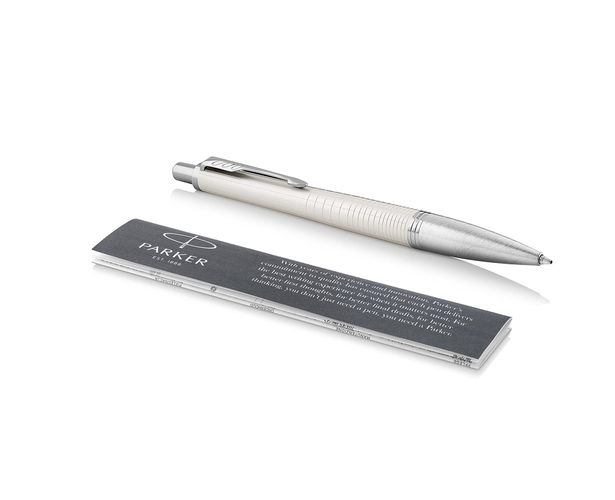 PARKER Urban Ballpoint Pen, Premium Pearl Metal Chiselled with Medium Point Black Ink Refill