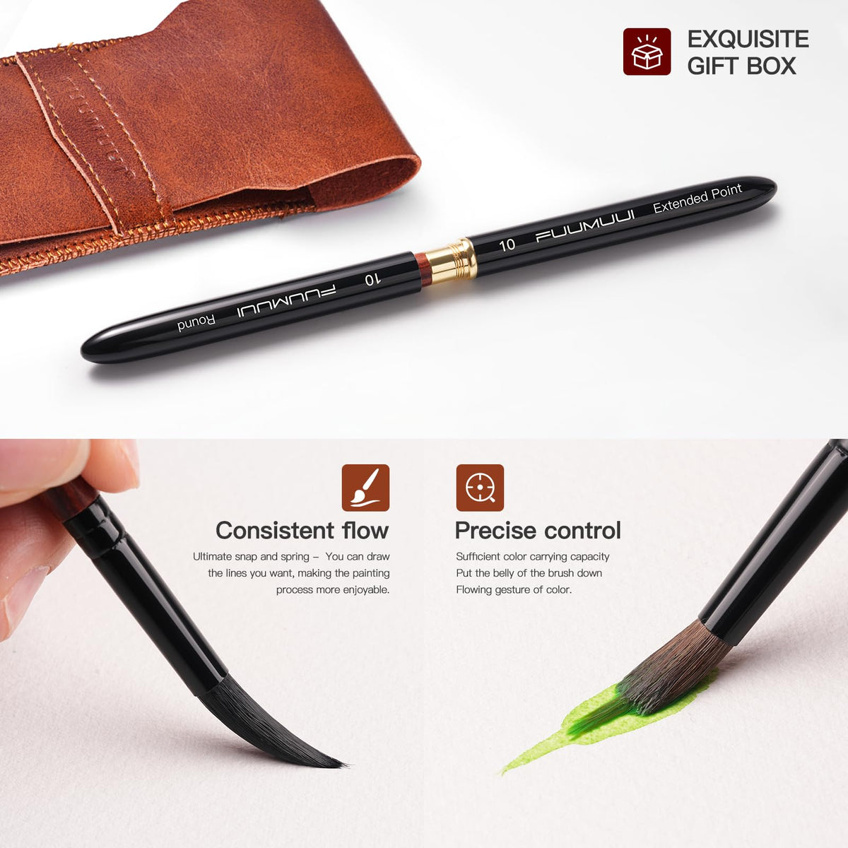 3pcs Dual-Tip Travel Watercolor Brushes - 6 Tip Styles, Fuumuui Sable Synthetic Squirrel Hair